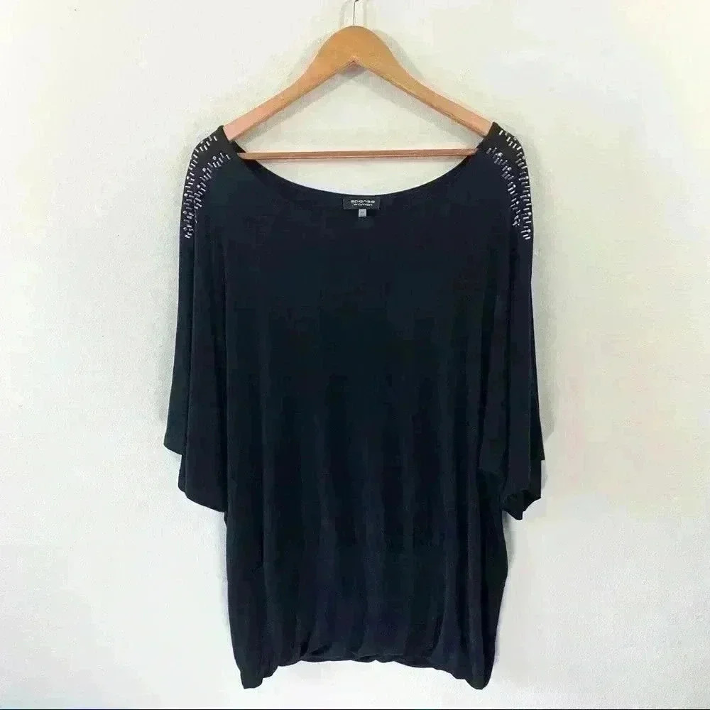 Spense Woman black bat wing tunic w/stud detail